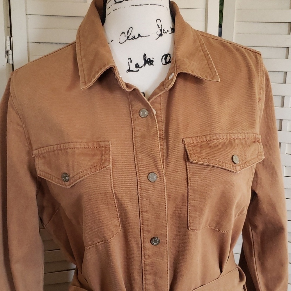Habitual tan button down long sleeve shirt dress with belt size M - Picture 2 of 7